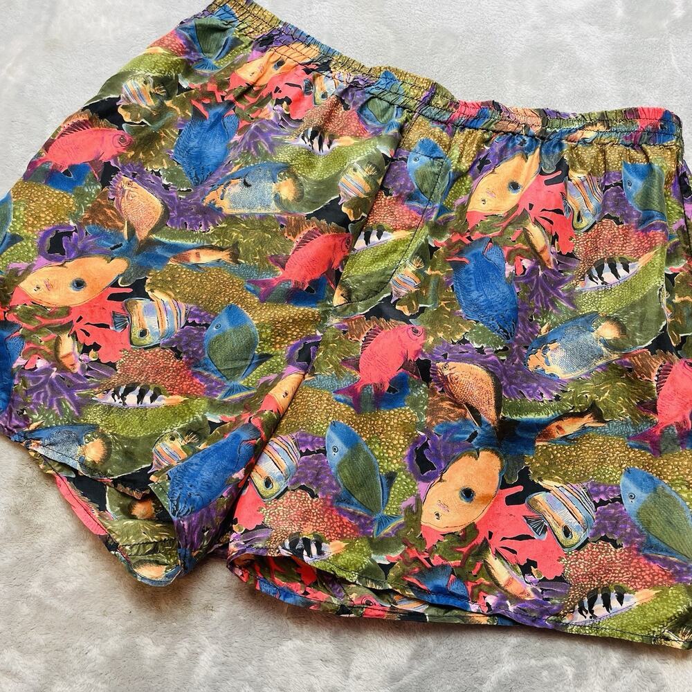 Stefano Rossini Silk Boxer Lounge‎ Sleep Shorts Mens M Fish Ocean Pull On